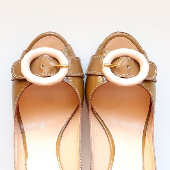 Escada Patent Leather Peep Toe Heels Pumps Designer Formal Dress Shoes Size 8.5 - Picture 10 of 16